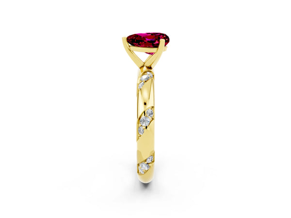 Yellow gold Heart Cut Garnet Solitaire Engagement Ring with Twisted Round  Accent Band and Prong Setting