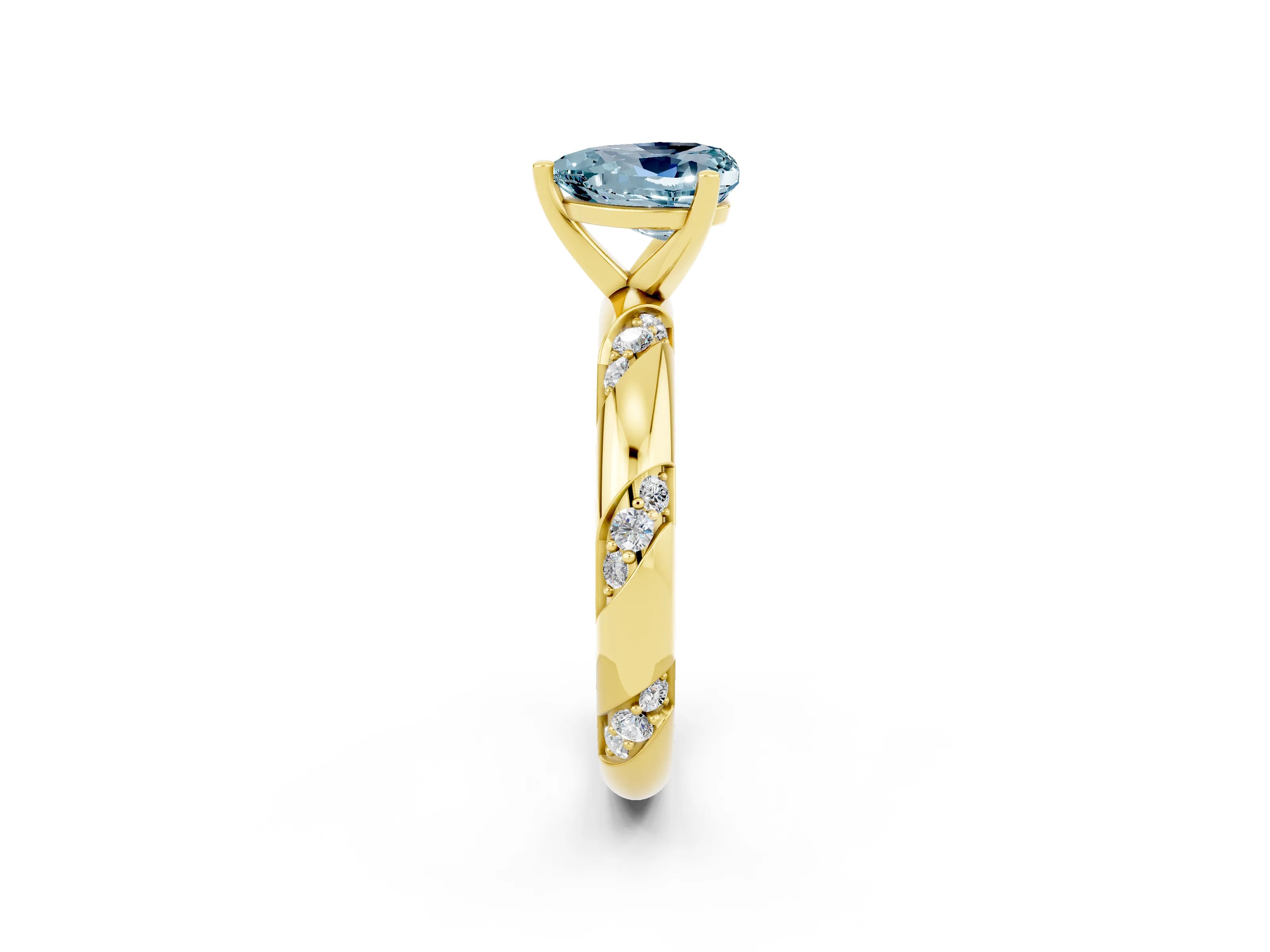 Yellow gold Heart Cut Solitaire Diamond Engagement Ring with Twisted Pave Band and Four-Prong Setting_2