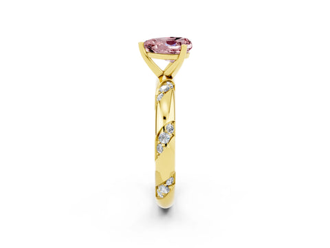 Yellow gold Heart Cut Solitaire Diamond Engagement Ring with Twisted Pave Band and Four-Prong Setting_2