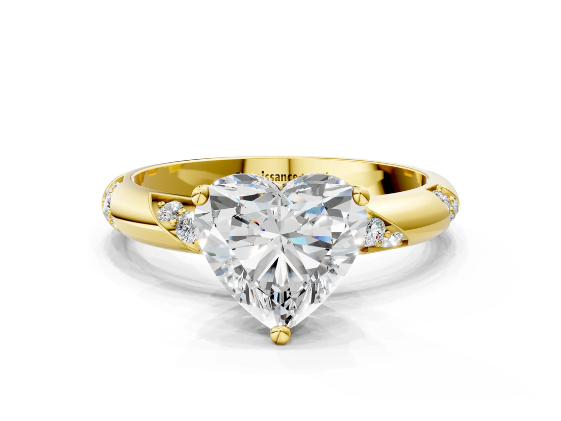Yellow gold Heart Cut Solitaire Diamond Engagement Ring with Twisted Pave Band and Four-Prong Setting_3