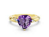 Yellow gold Heart Cut Solitaire Diamond Engagement Ring with Twisted Pave Band and Four-Prong Setting