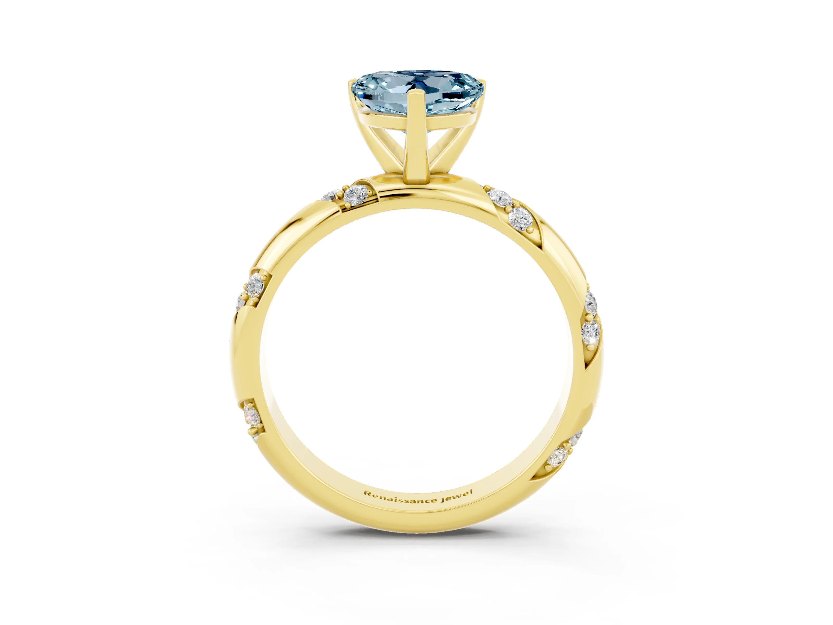 Yellow gold Heart Cut Solitaire Diamond Engagement Ring with Twisted Pave Band and Four-Prong Setting_3