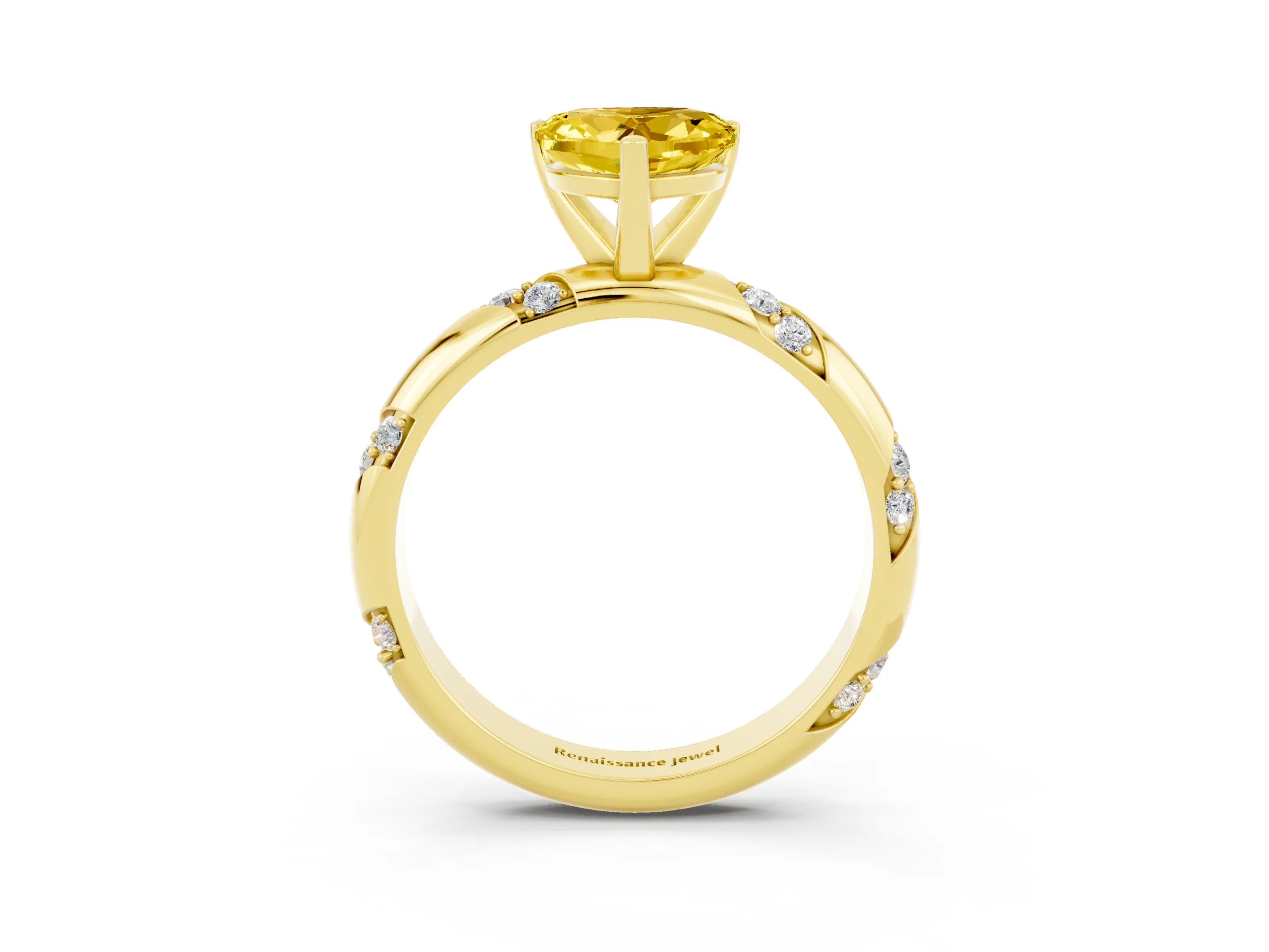 Yellow gold Heart Cut Solitaire Diamond Engagement Ring with Twisted Pave Band and Four-Prong Setting_3