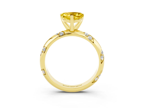 Yellow gold Heart Cut Yellow Sapphire Solitaire Engagement Ring with Twisted Round  Accent Band and Prong Setting