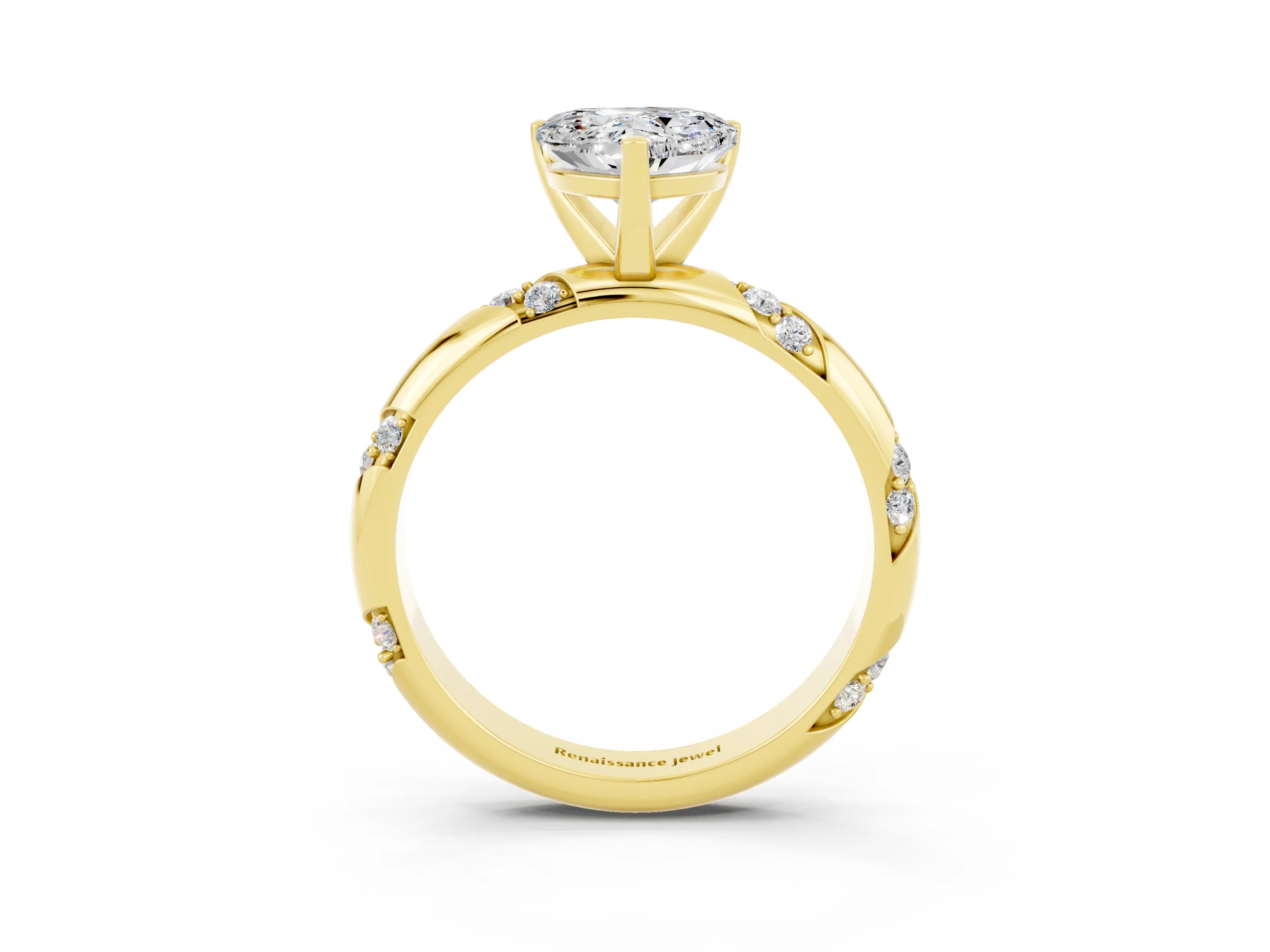 Yellow gold Heart Cut Solitaire Diamond Engagement Ring with Twisted Pave Band and Four-Prong Setting_3
