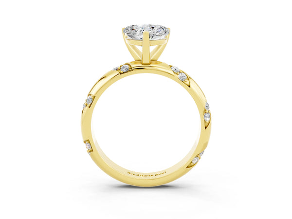 Yellow gold Heart Cut Moissanite Solitaire Engagement Ring with Twisted Round  Accent Band and Prong Setting