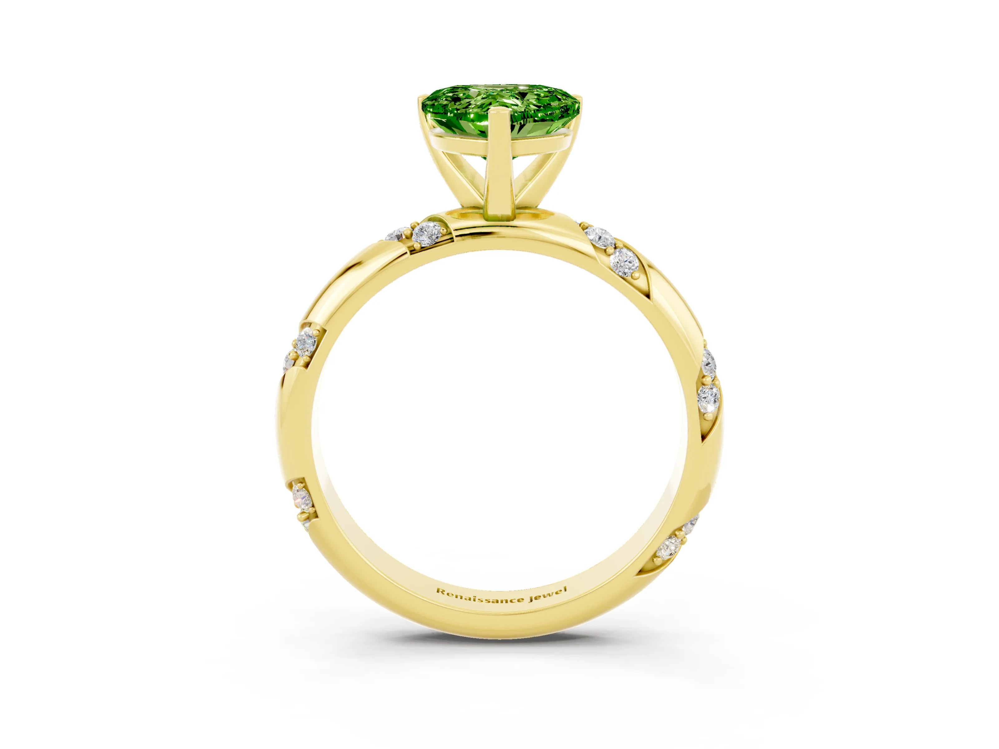 Yellow gold Heart Cut Solitaire Diamond Engagement Ring with Twisted Pave Band and Four-Prong Setting_3