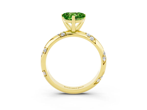 Yellow gold Heart Cut Solitaire Diamond Engagement Ring with Twisted Pave Band and Four-Prong Setting