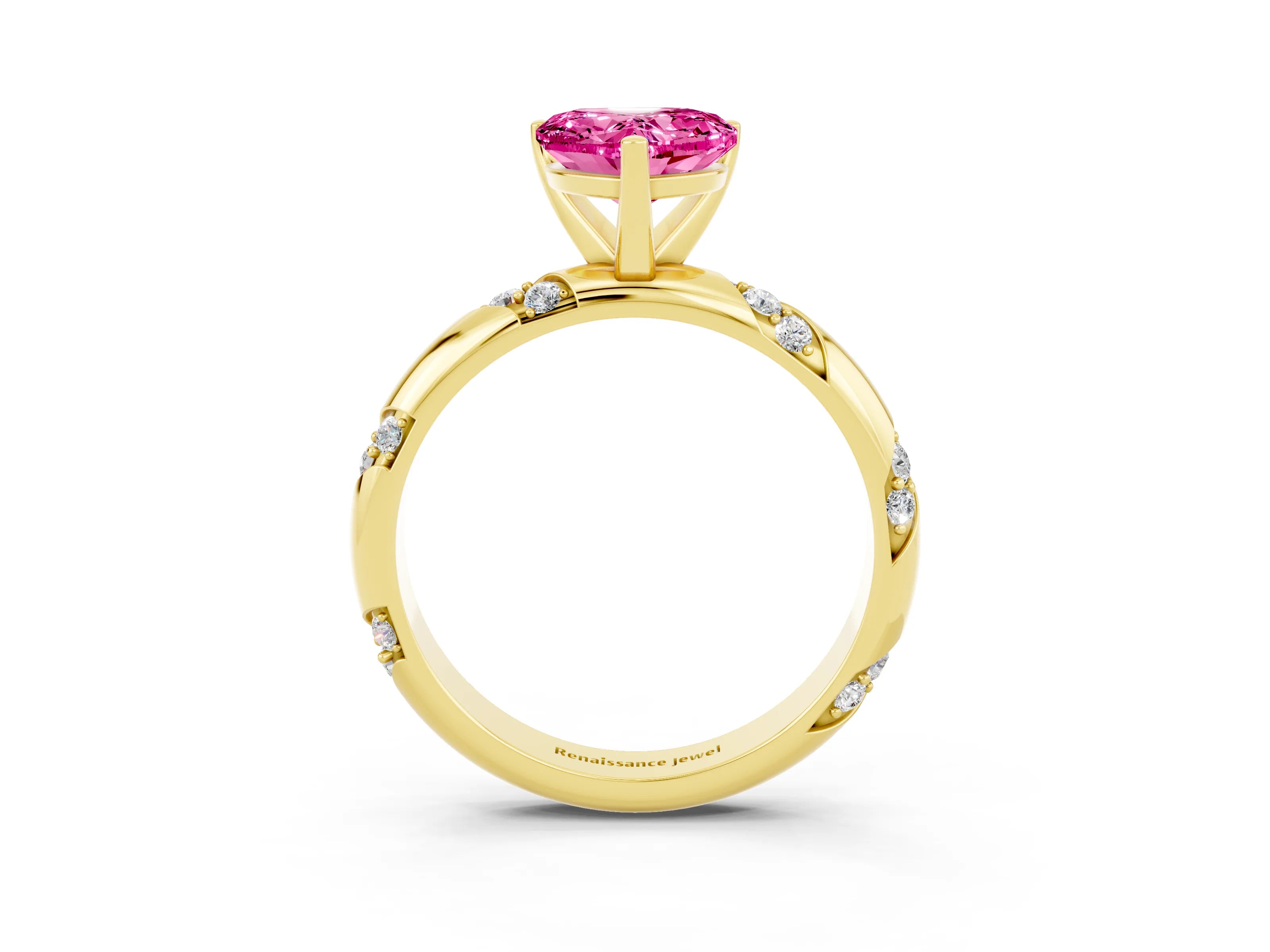 Yellow gold Heart Cut Solitaire Diamond Engagement Ring with Twisted Pave Band and Four-Prong Setting_3