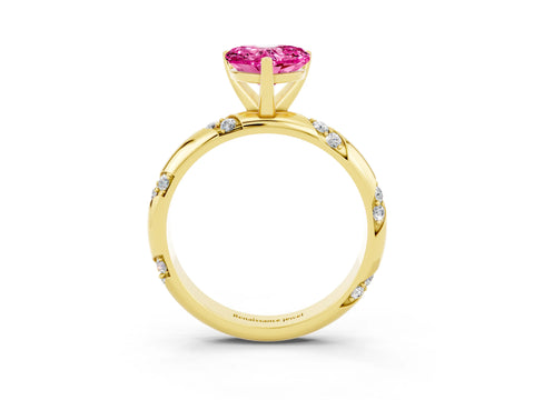Yellow gold Heart Cut Solitaire Diamond Engagement Ring with Twisted Pave Band and Four-Prong Setting_3