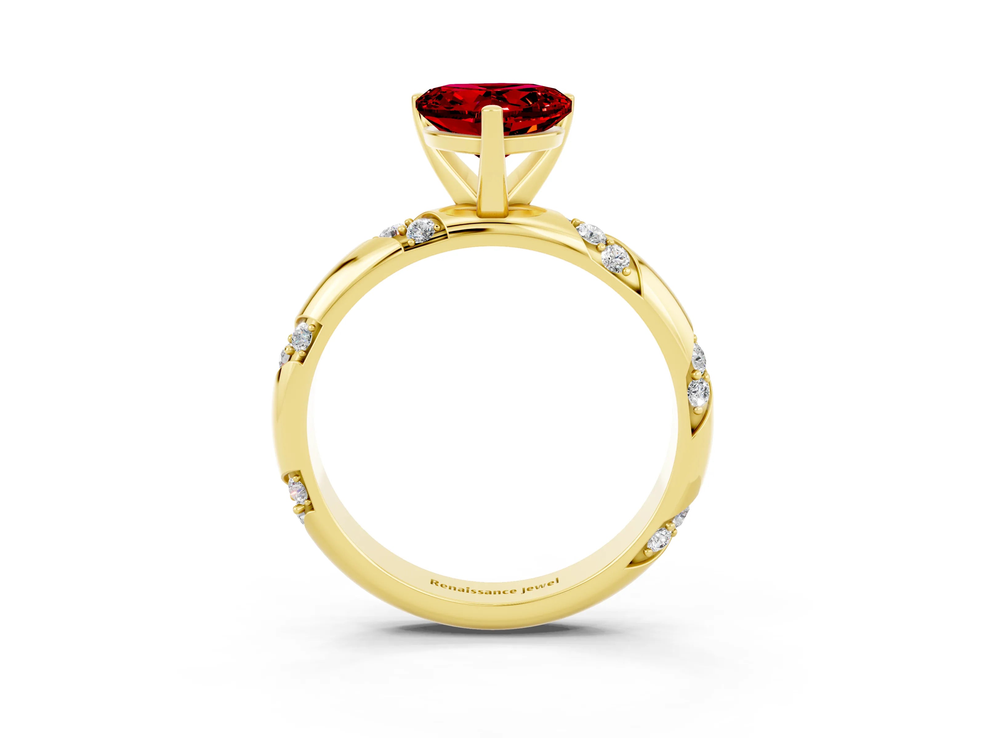 Yellow gold Heart Cut Solitaire Diamond Engagement Ring with Twisted Pave Band and Four-Prong Setting_3