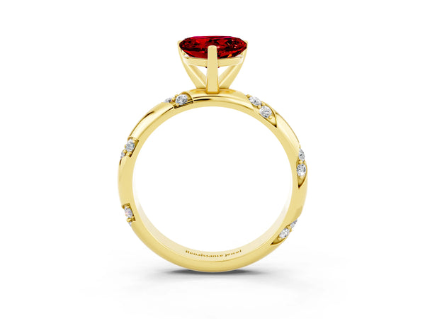 Yellow gold Heart Cut Solitaire Diamond Engagement Ring with Twisted Pave Band and Four-Prong Setting
