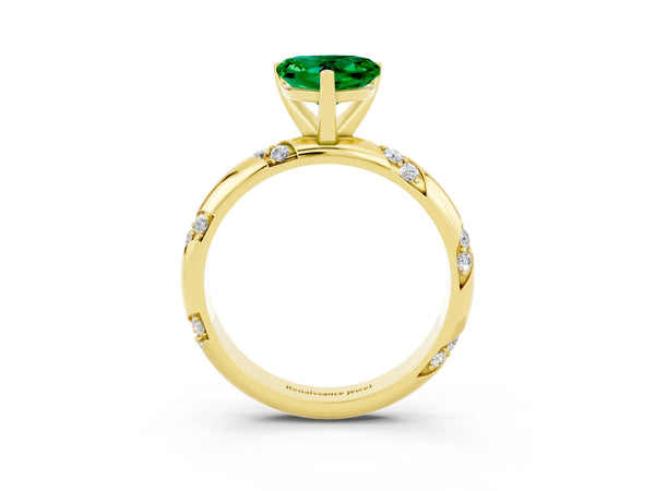 Yellow gold Heart Cut Emerald Solitaire Engagement Ring with Twisted Round  Accent Band and Prong Setting
