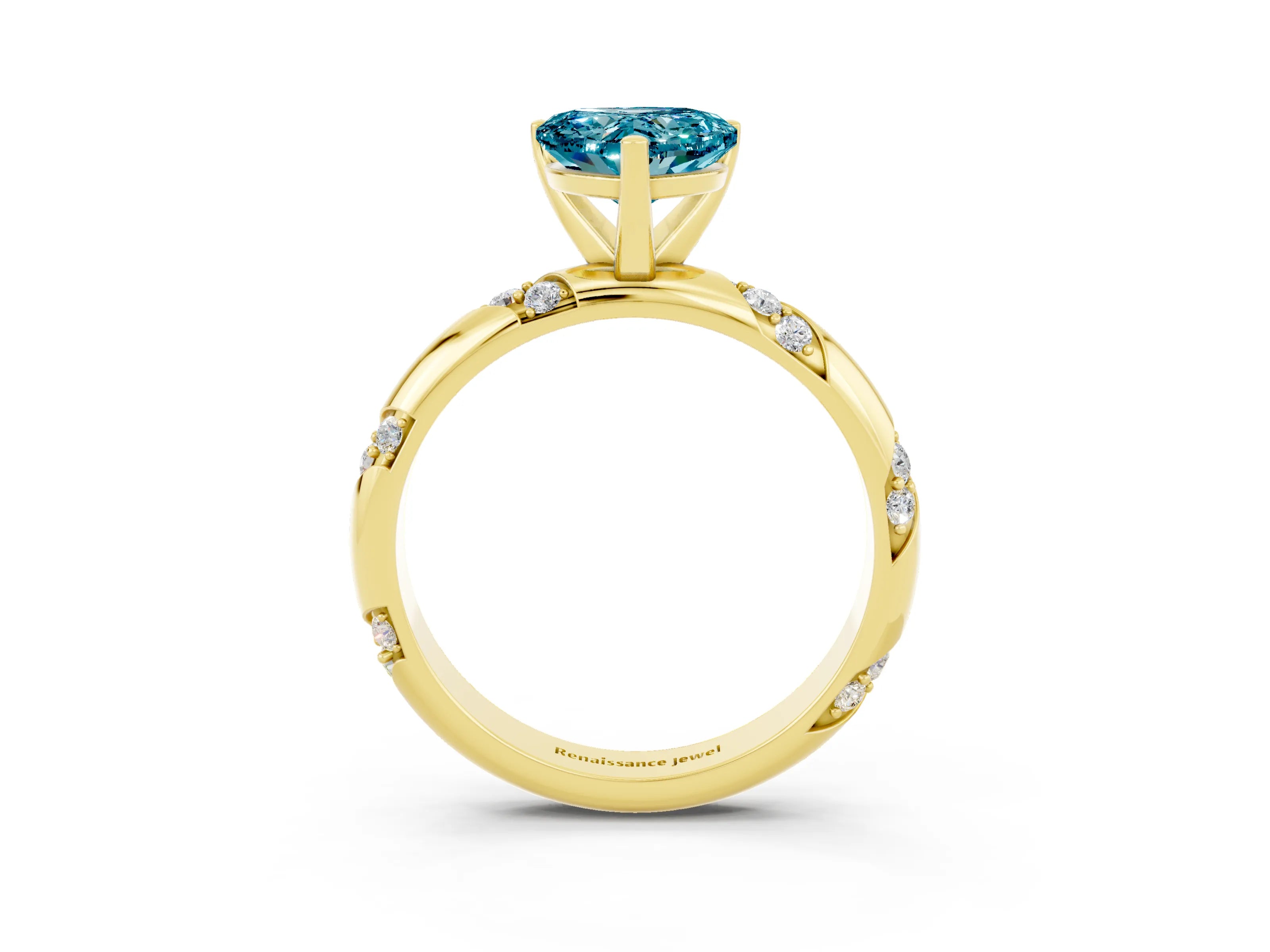 Yellow gold Heart Cut Solitaire Diamond Engagement Ring with Twisted Pave Band and Four-Prong Setting_3