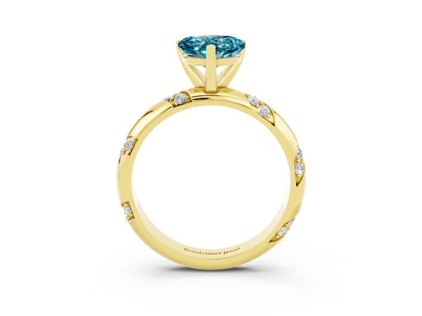 Yellow gold Heart Cut Solitaire Diamond Engagement Ring with Twisted Pave Band and Four-Prong Setting