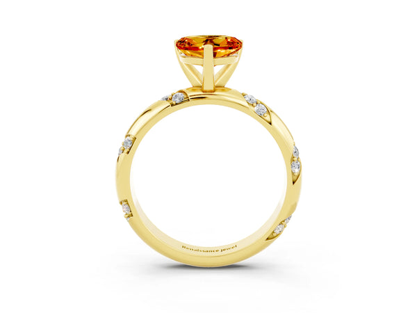 Yellow gold Heart Cut Citrine Solitaire Engagement Ring with Twisted Round  Accent Band and Prong Setting