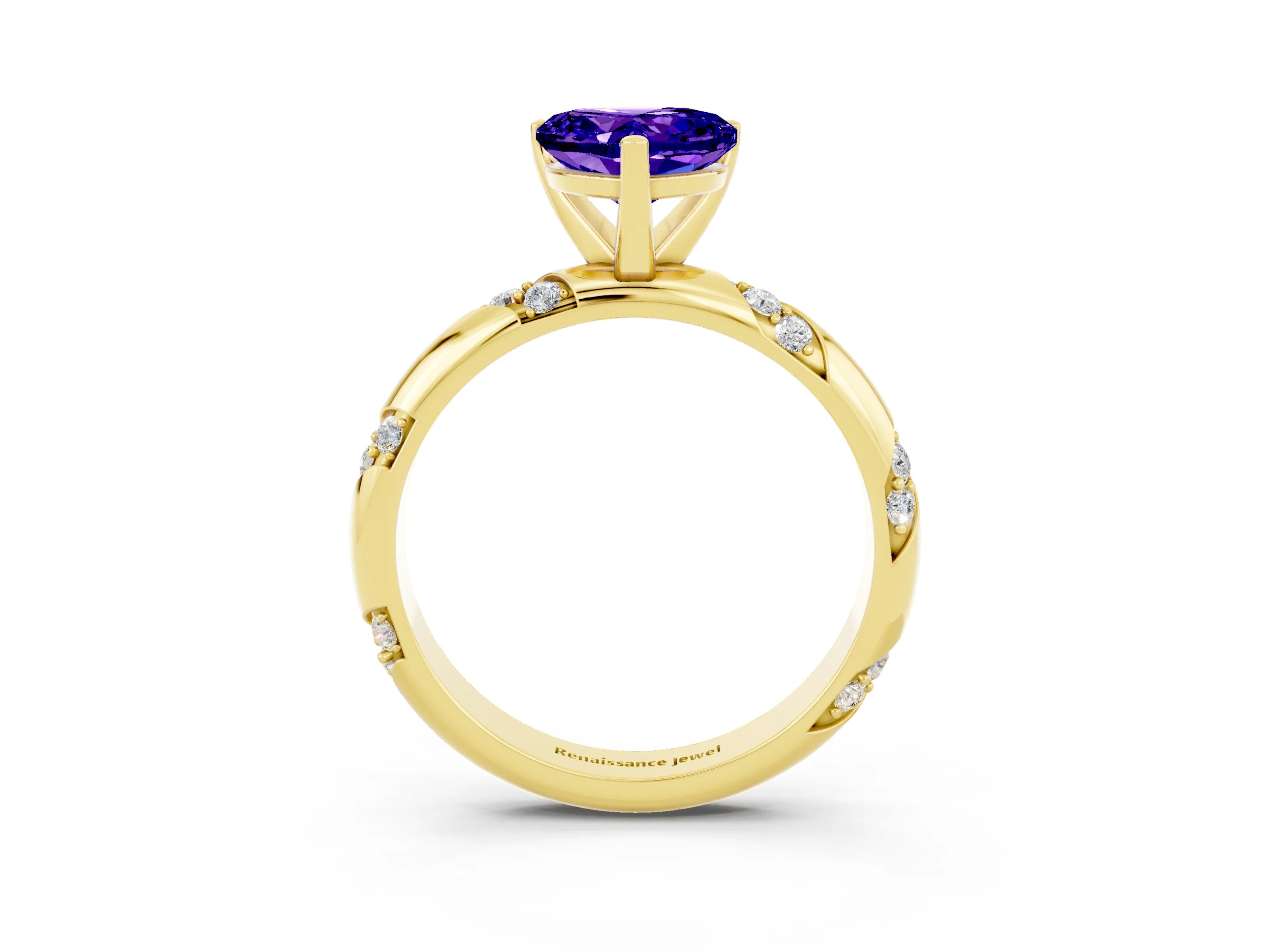 Yellow gold Heart Cut Solitaire Diamond Engagement Ring with Twisted Pave Band and Four-Prong Setting_3