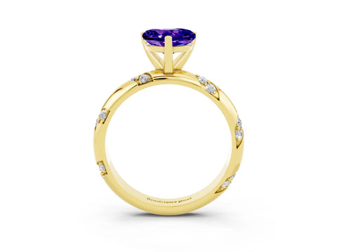 Yellow gold Heart Cut Solitaire Diamond Engagement Ring with Twisted Pave Band and Four-Prong Setting_3