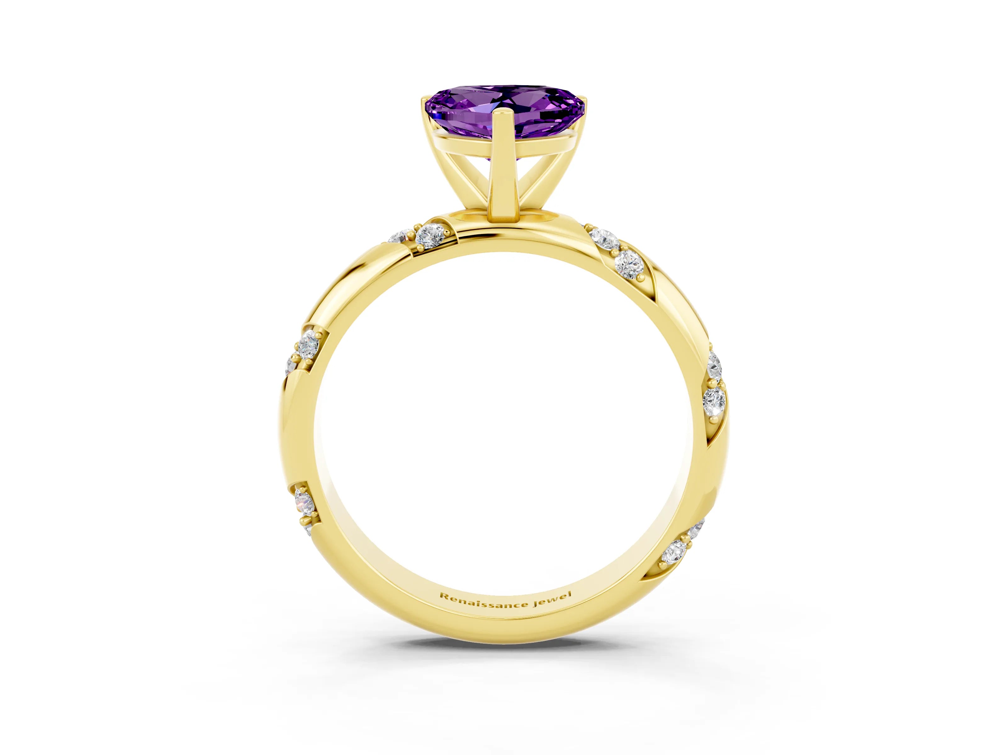 Yellow gold Heart Cut Solitaire Diamond Engagement Ring with Twisted Pave Band and Four-Prong Setting_3