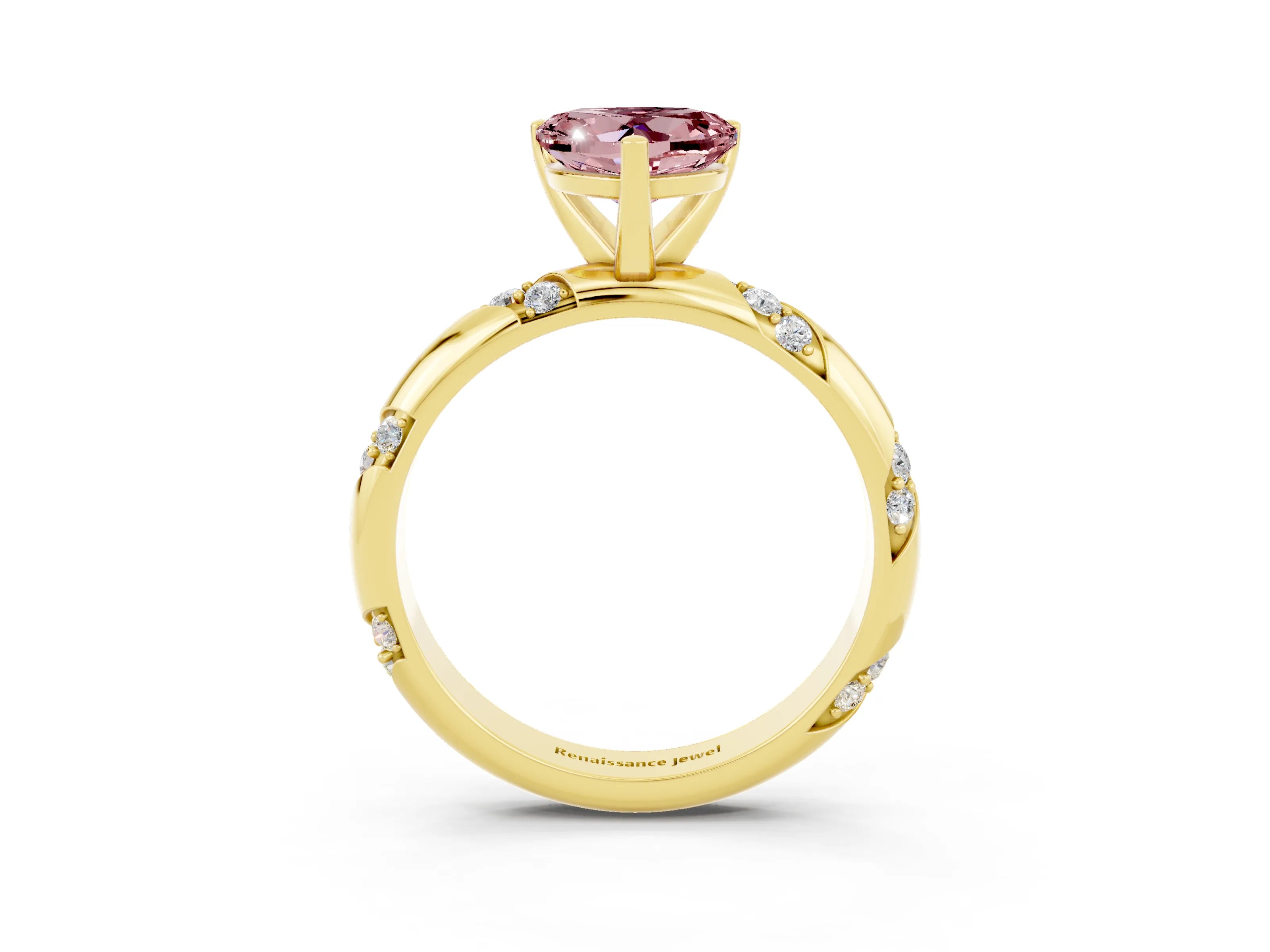 Yellow gold Heart Cut Solitaire Diamond Engagement Ring with Twisted Pave Band and Four-Prong Setting_3