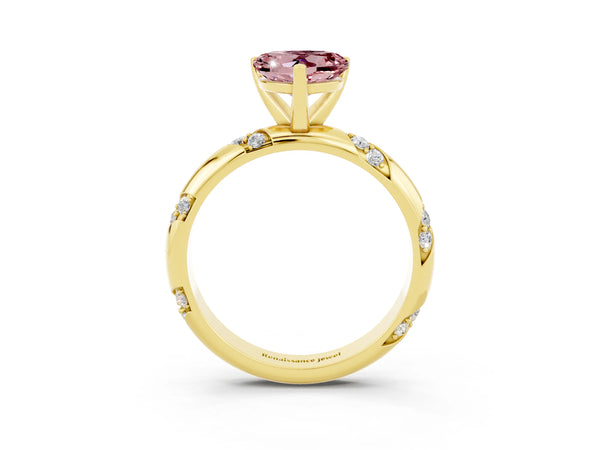 Yellow gold Heart Cut Solitaire Diamond Engagement Ring with Twisted Pave Band and Four-Prong Setting