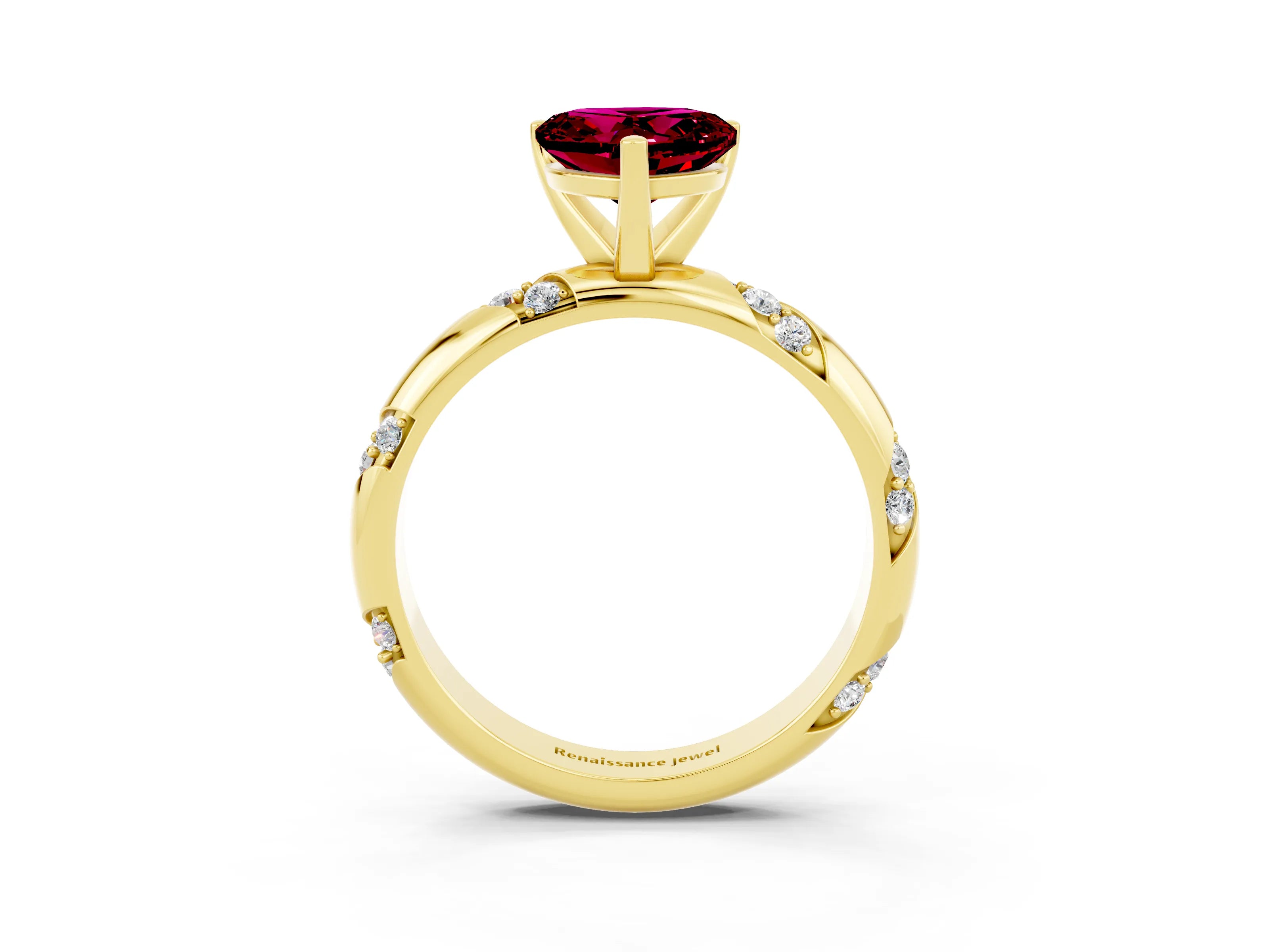 Yellow gold Heart Cut Solitaire Diamond Engagement Ring with Twisted Pave Band and Four-Prong Setting_3