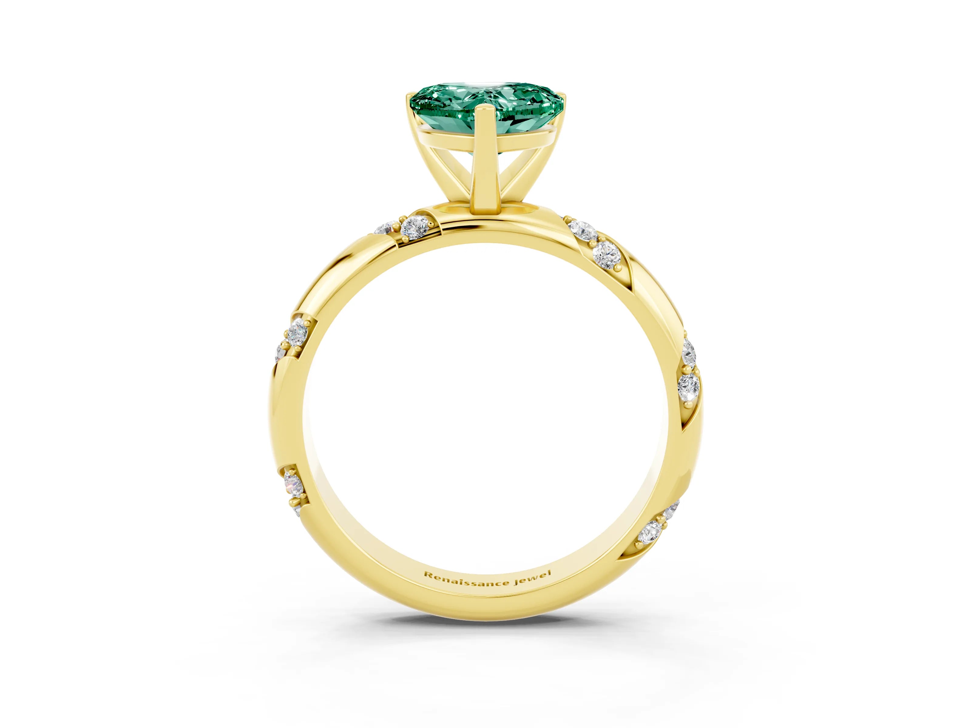 Yellow gold Heart Cut Solitaire Diamond Engagement Ring with Twisted Pave Band and Four-Prong Setting_3