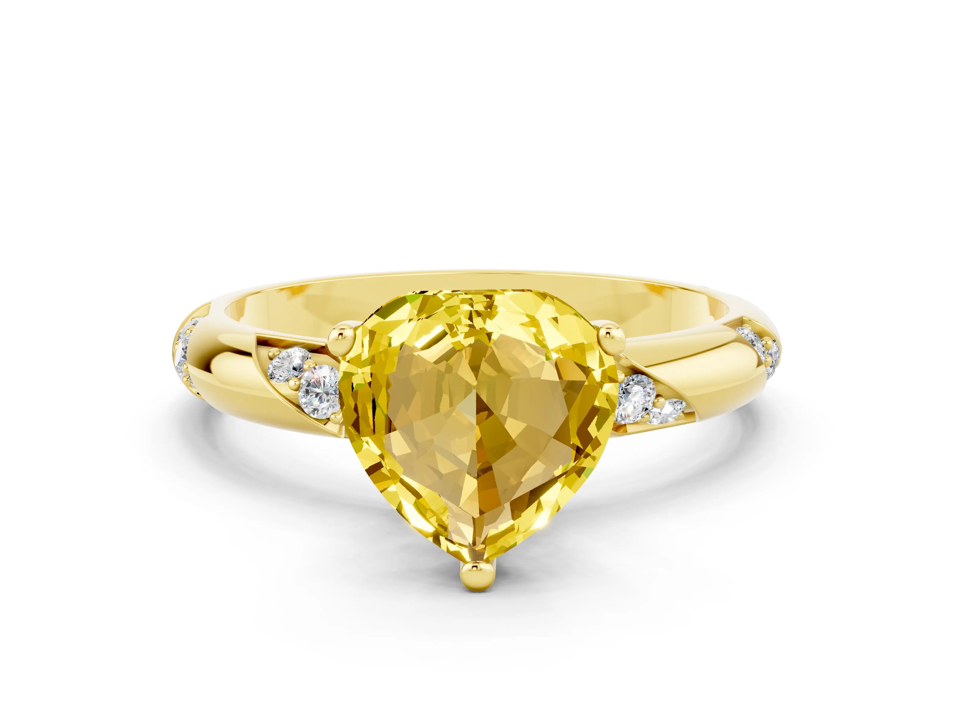 Yellow gold Heart Cut Solitaire Diamond Engagement Ring with Twisted Pave Band and Four-Prong Setting
