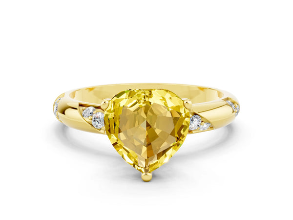 Yellow gold Heart Cut Yellow Sapphire Solitaire Engagement Ring with Twisted Round  Accent Band and Prong Setting