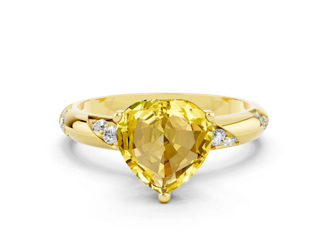 Yellow gold Heart Cut Solitaire Diamond Engagement Ring with Twisted Pave Band and Four-Prong Setting