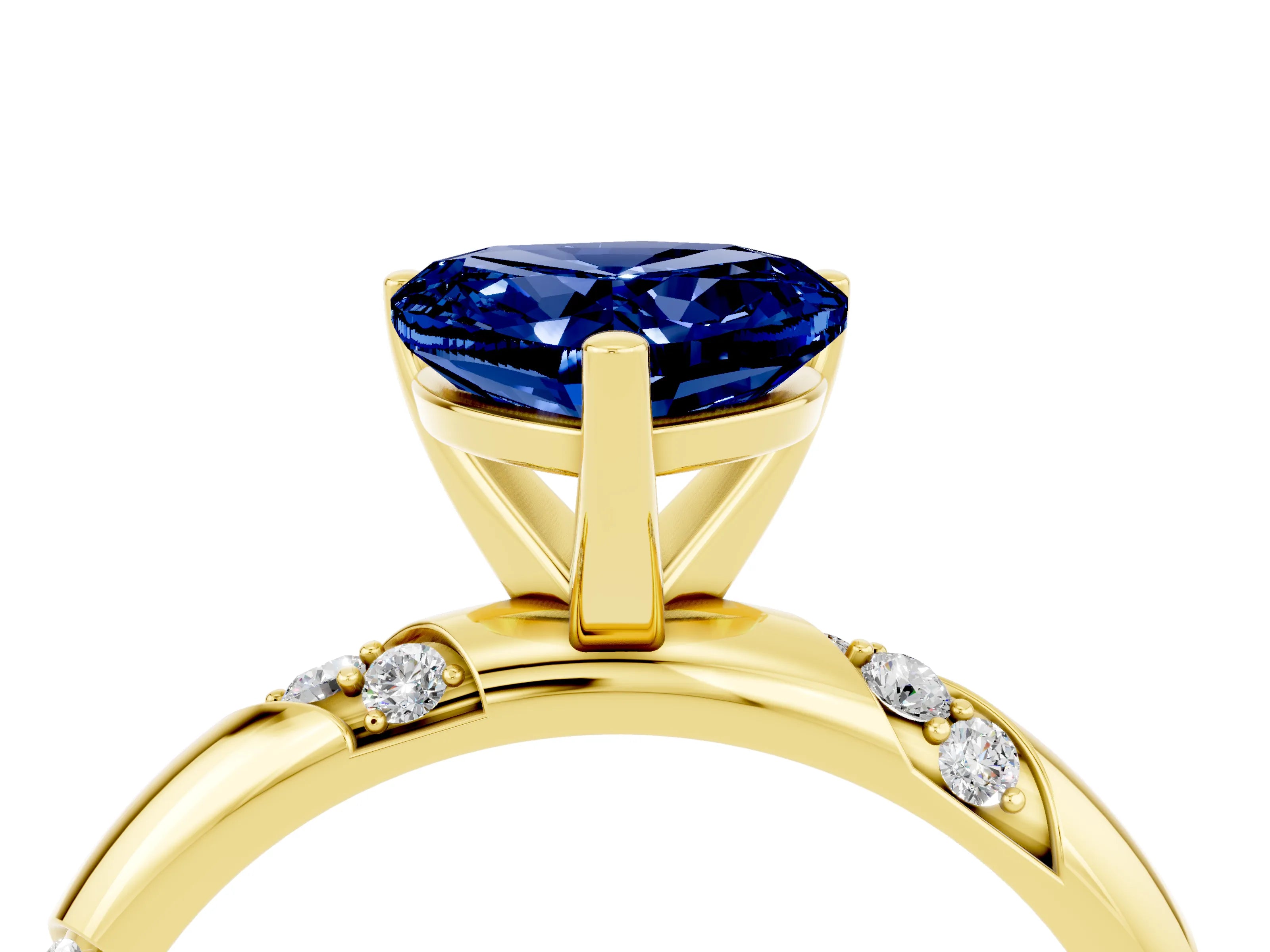Yellow gold Heart Cut Solitaire Diamond Engagement Ring with Twisted Pave Band and Four-Prong Setting_4