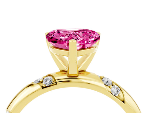 Yellow gold Heart Cut Solitaire Diamond Engagement Ring with Twisted Pave Band and Four-Prong Setting_4