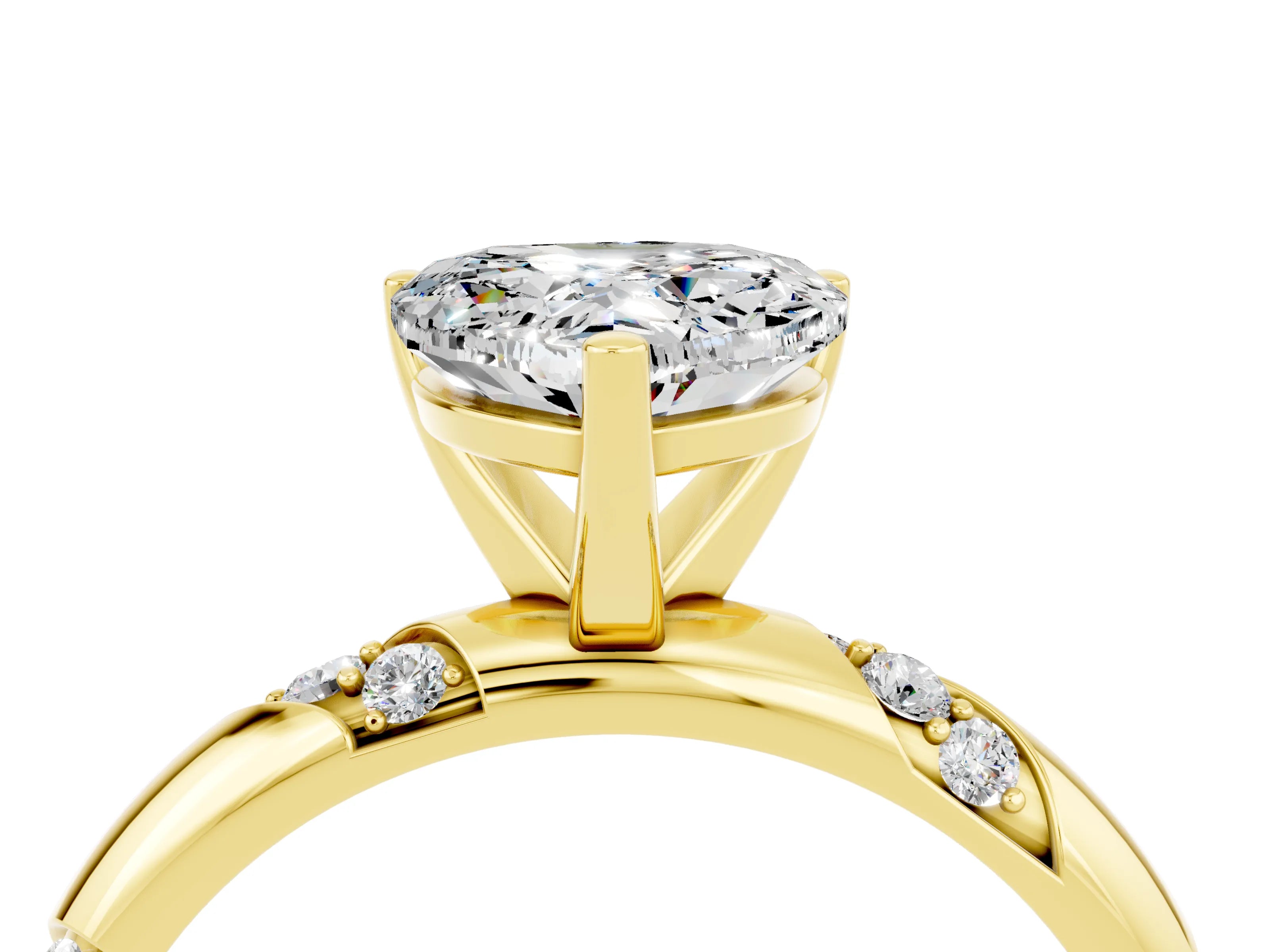 Yellow gold Heart Cut Solitaire Diamond Engagement Ring with Twisted Pave Band and Four-Prong Setting_4
