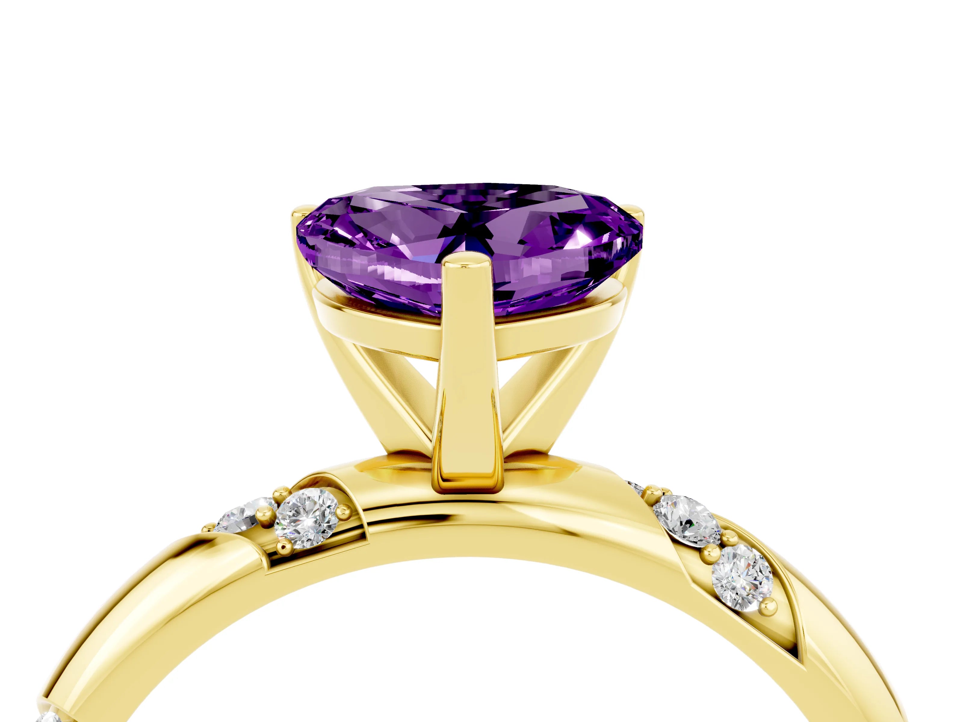 Yellow gold Heart Cut Solitaire Diamond Engagement Ring with Twisted Pave Band and Four-Prong Setting_4
