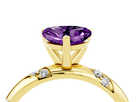 Yellow gold Heart Cut Solitaire Diamond Engagement Ring with Twisted Pave Band and Four-Prong Setting_4