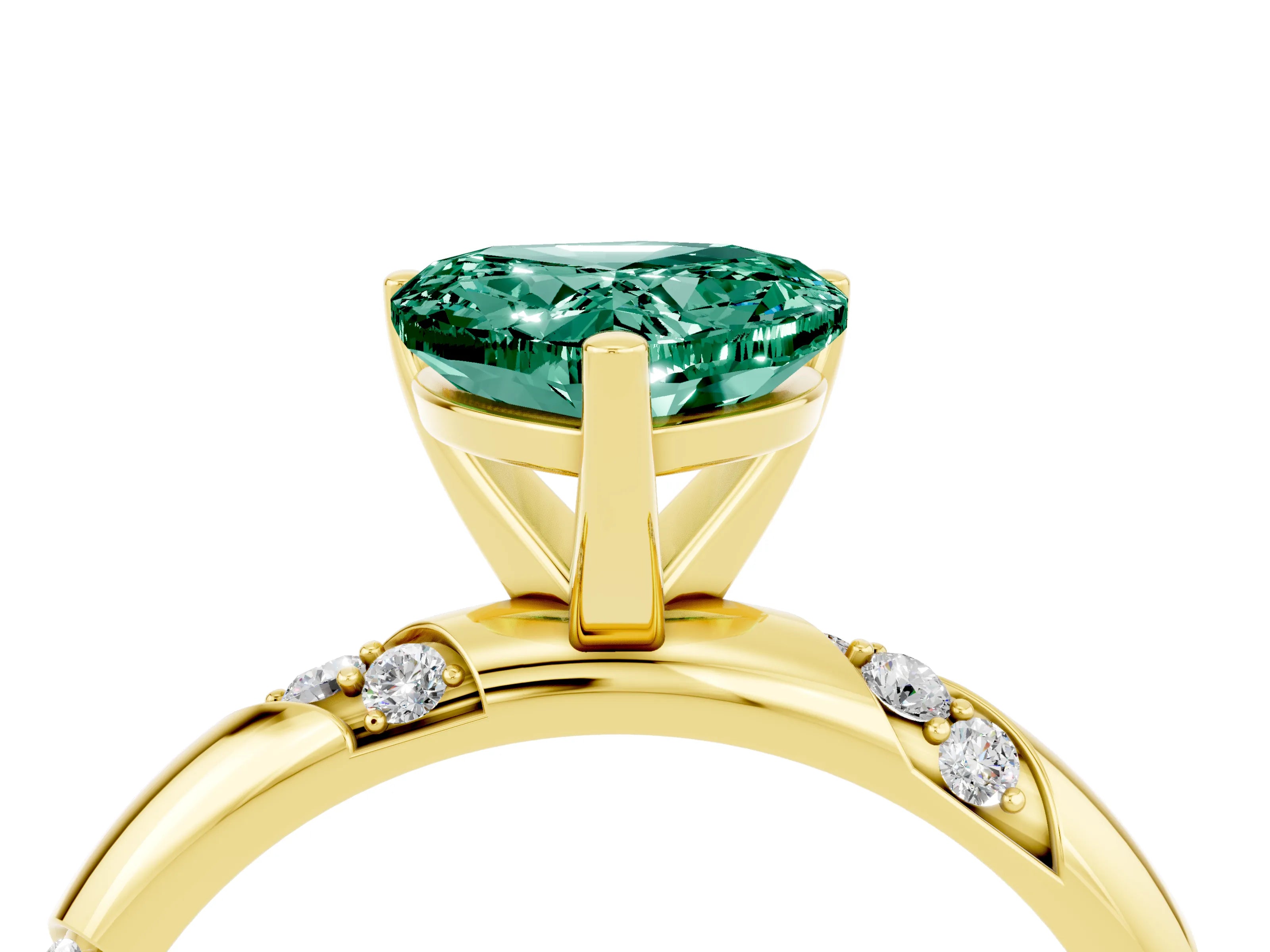 Yellow gold Heart Cut Solitaire Diamond Engagement Ring with Twisted Pave Band and Four-Prong Setting_4