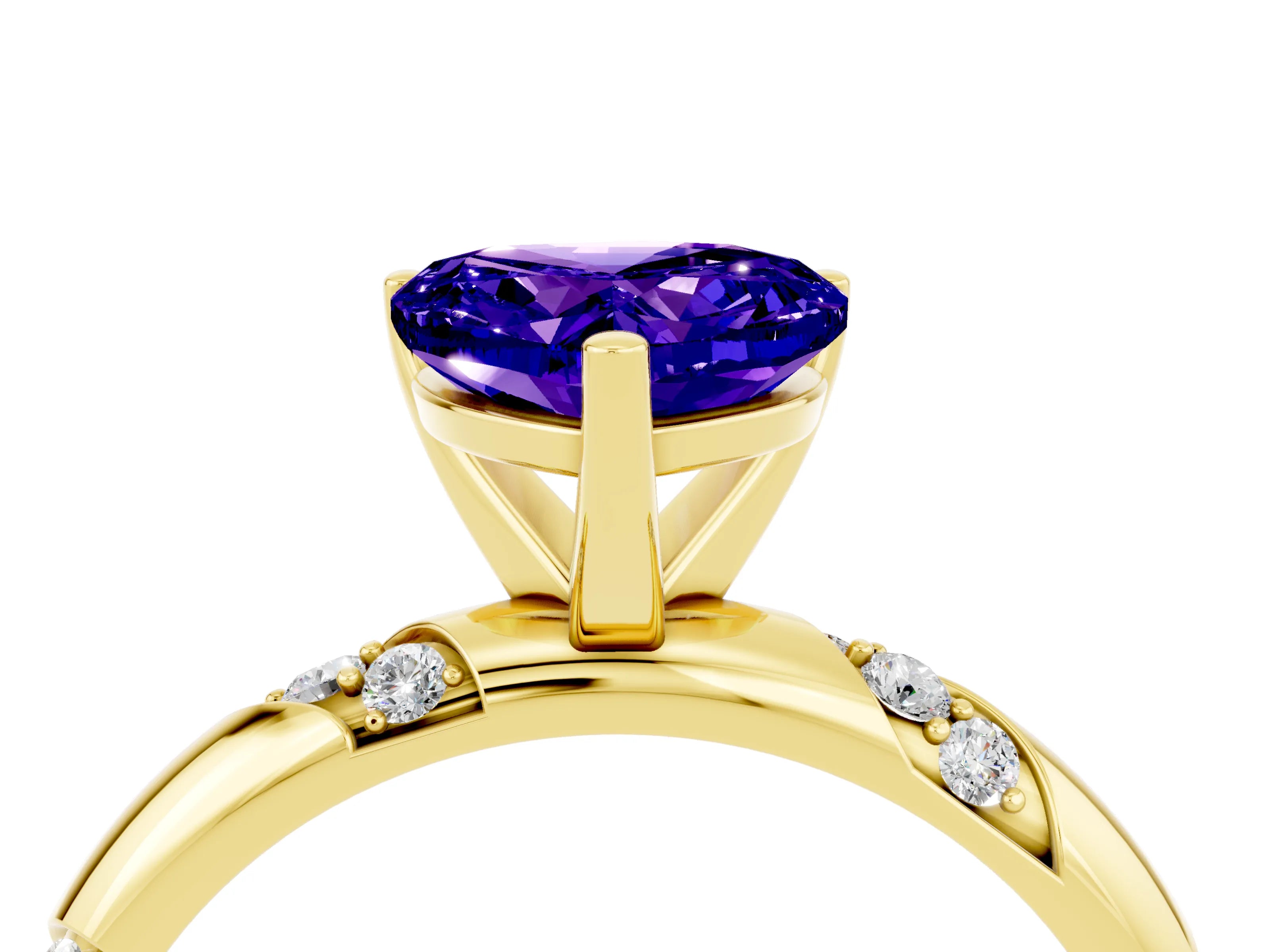 Yellow gold Heart Cut Solitaire Diamond Engagement Ring with Twisted Pave Band and Four-Prong Setting_4