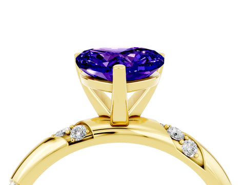 Yellow gold Heart Cut Solitaire Diamond Engagement Ring with Twisted Pave Band and Four-Prong Setting_4