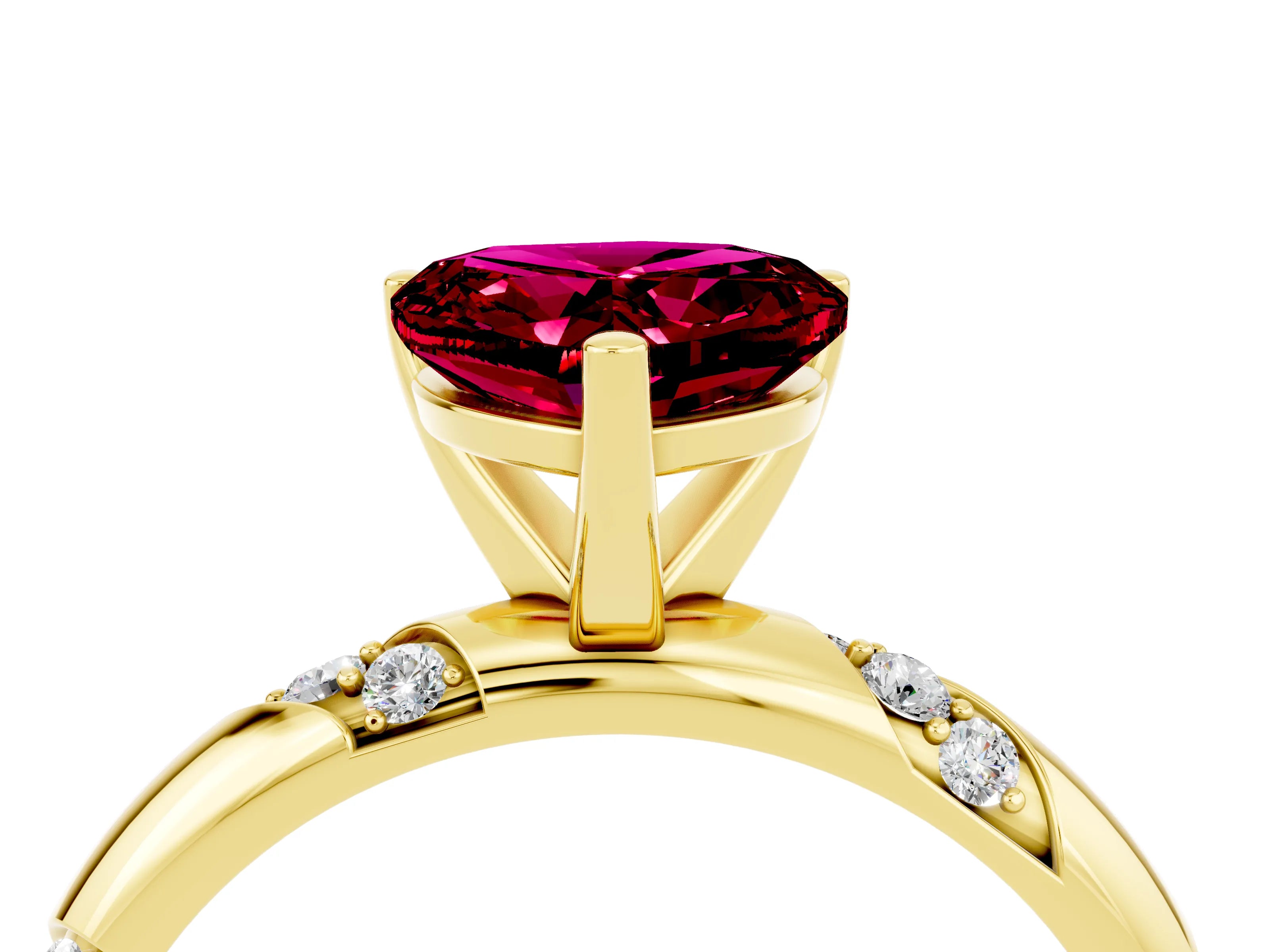 Yellow gold Heart Cut Solitaire Diamond Engagement Ring with Twisted Pave Band and Four-Prong Setting_4
