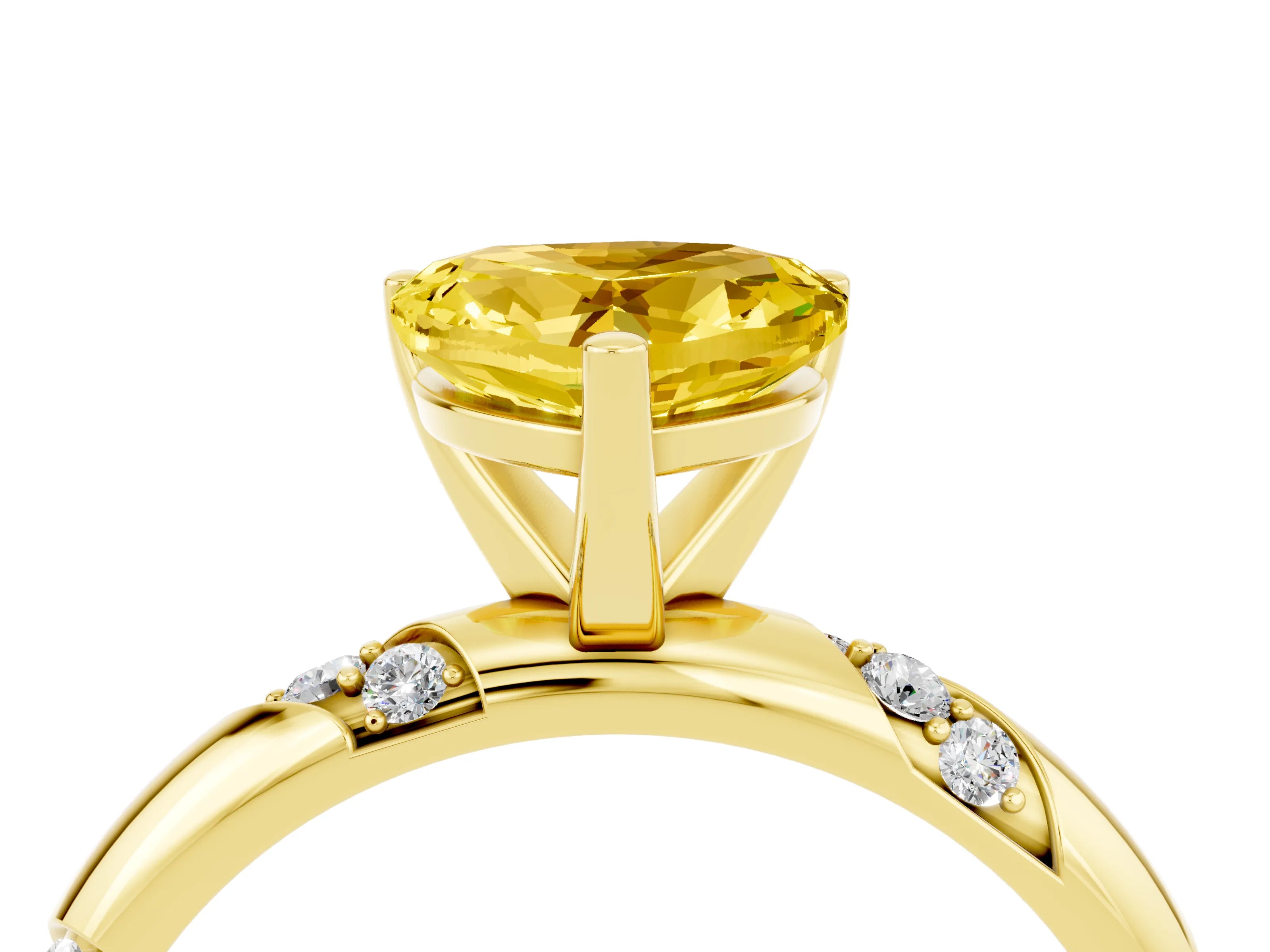 Yellow gold Heart Cut Solitaire Diamond Engagement Ring with Twisted Pave Band and Four-Prong Setting_4