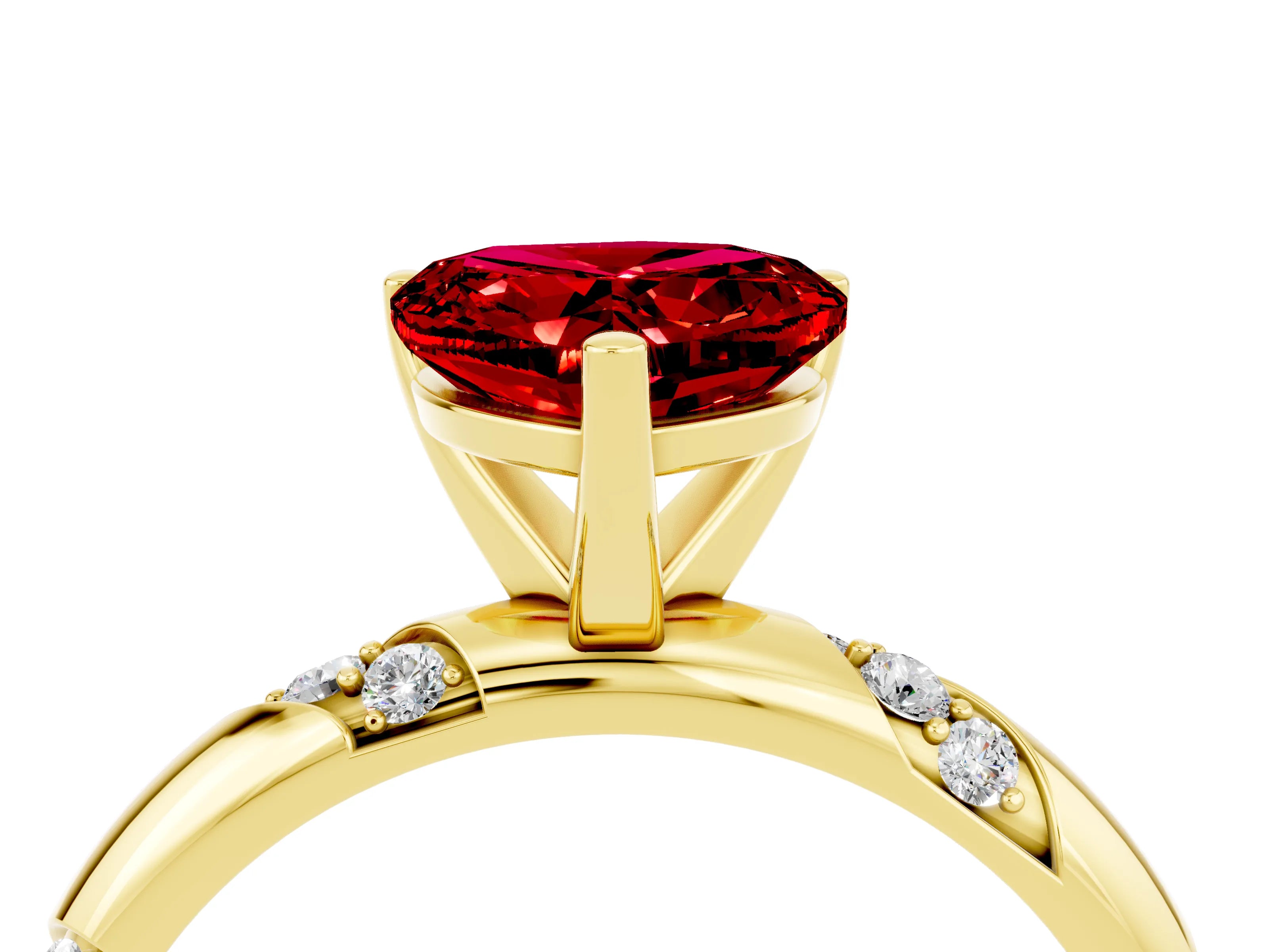 Yellow gold Heart Cut Solitaire Diamond Engagement Ring with Twisted Pave Band and Four-Prong Setting_4
