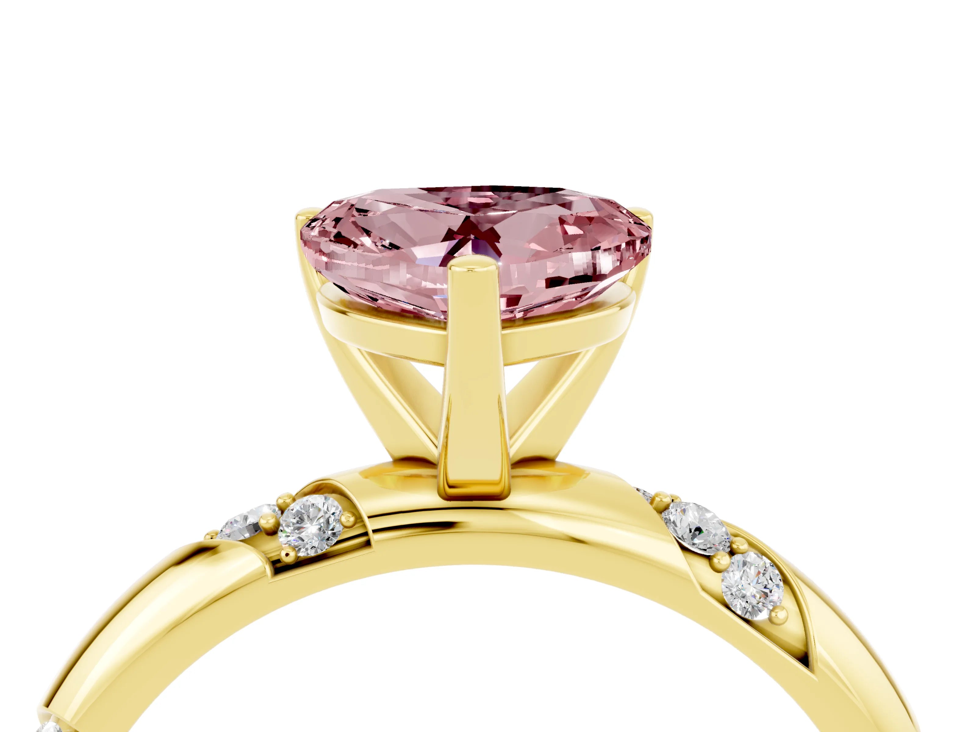 Yellow gold Heart Cut Solitaire Diamond Engagement Ring with Twisted Pave Band and Four-Prong Setting_4