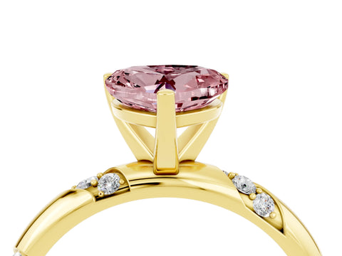 Yellow gold Heart Cut Solitaire Diamond Engagement Ring with Twisted Pave Band and Four-Prong Setting_4
