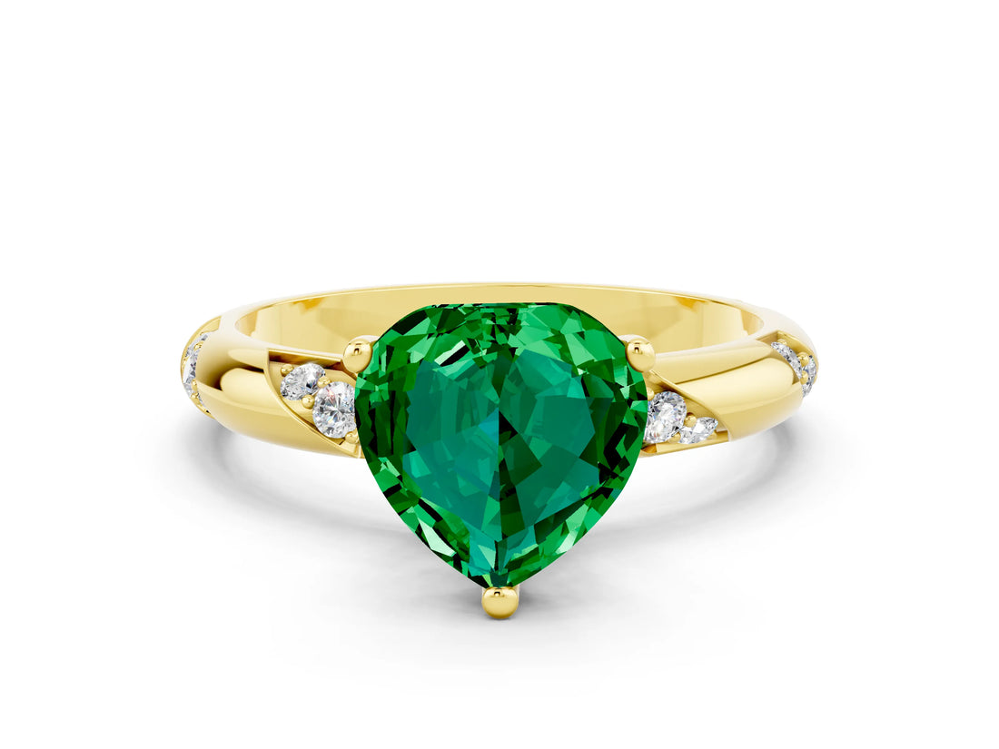 Yellow gold Heart Cut Solitaire Diamond Engagement Ring with Twisted Pave Band and Four-Prong Setting