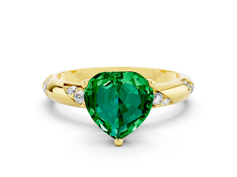 Yellow gold Heart Cut Solitaire Diamond Engagement Ring with Twisted Pave Band and Four-Prong Setting