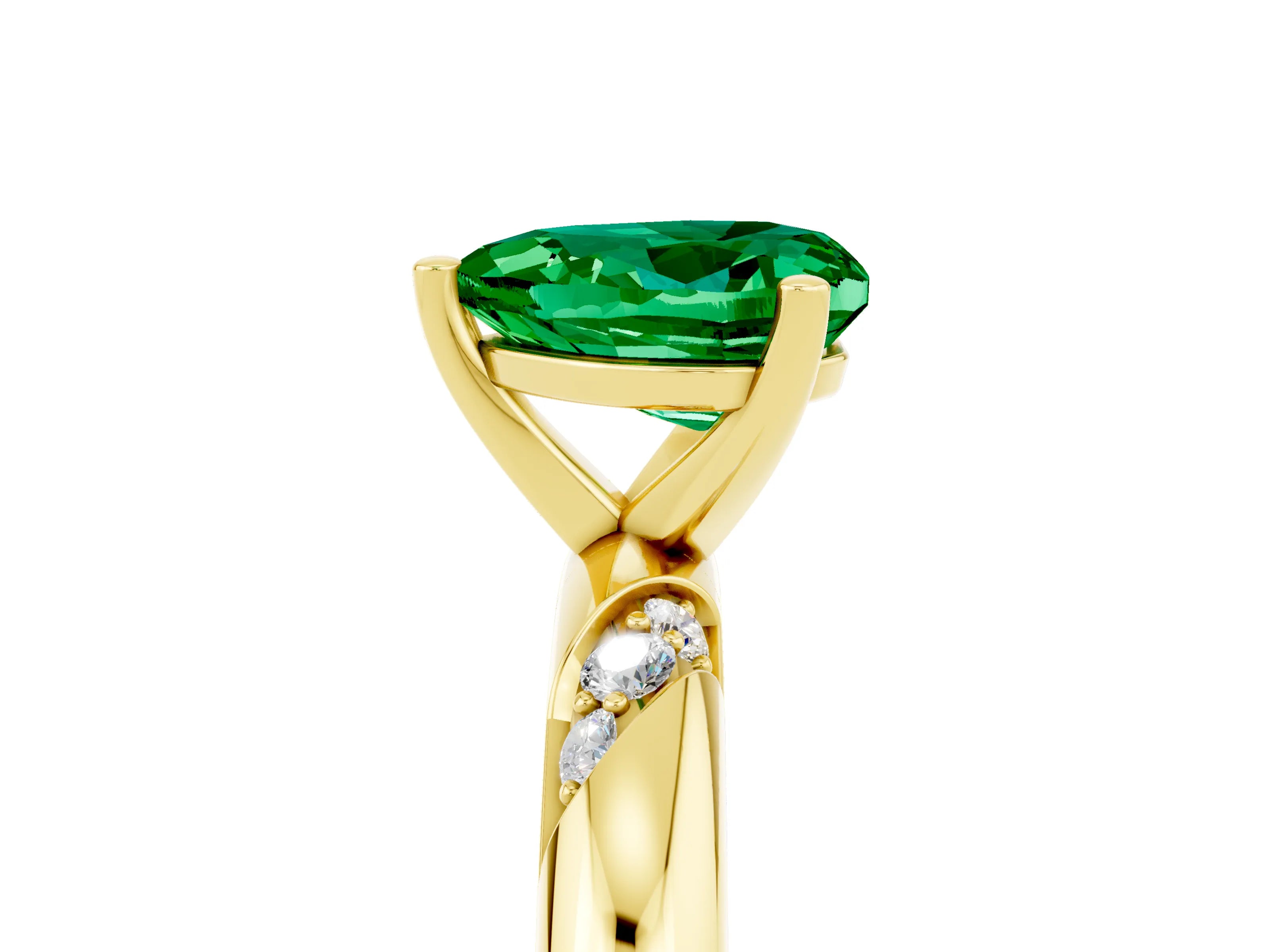 Yellow gold Heart Cut Solitaire Diamond Engagement Ring with Twisted Pave Band and Four-Prong Setting_5