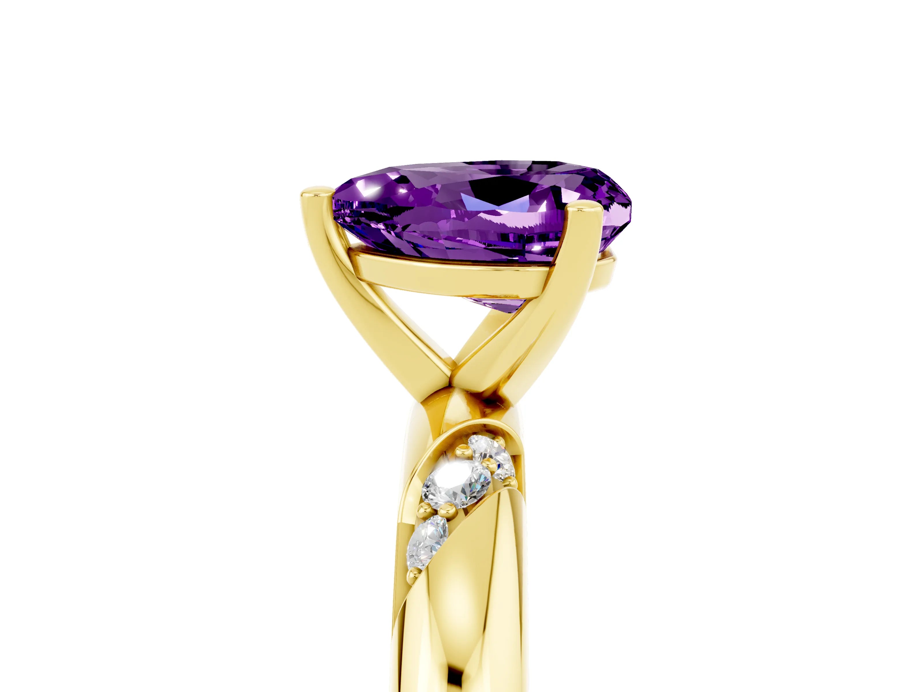 Yellow gold Heart Cut Solitaire Diamond Engagement Ring with Twisted Pave Band and Four-Prong Setting_5