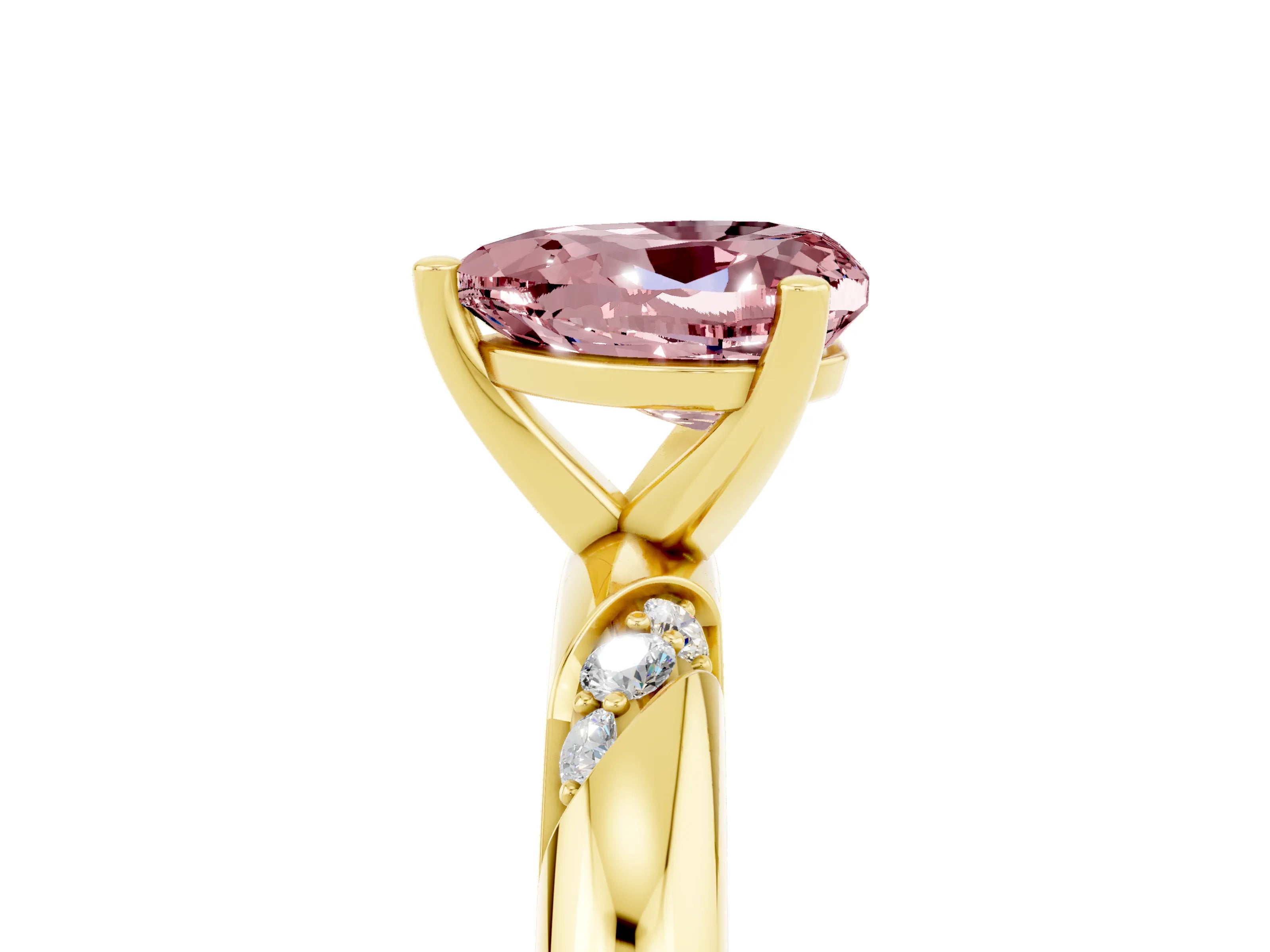 Yellow gold Heart Cut Solitaire Diamond Engagement Ring with Twisted Pave Band and Four-Prong Setting_5