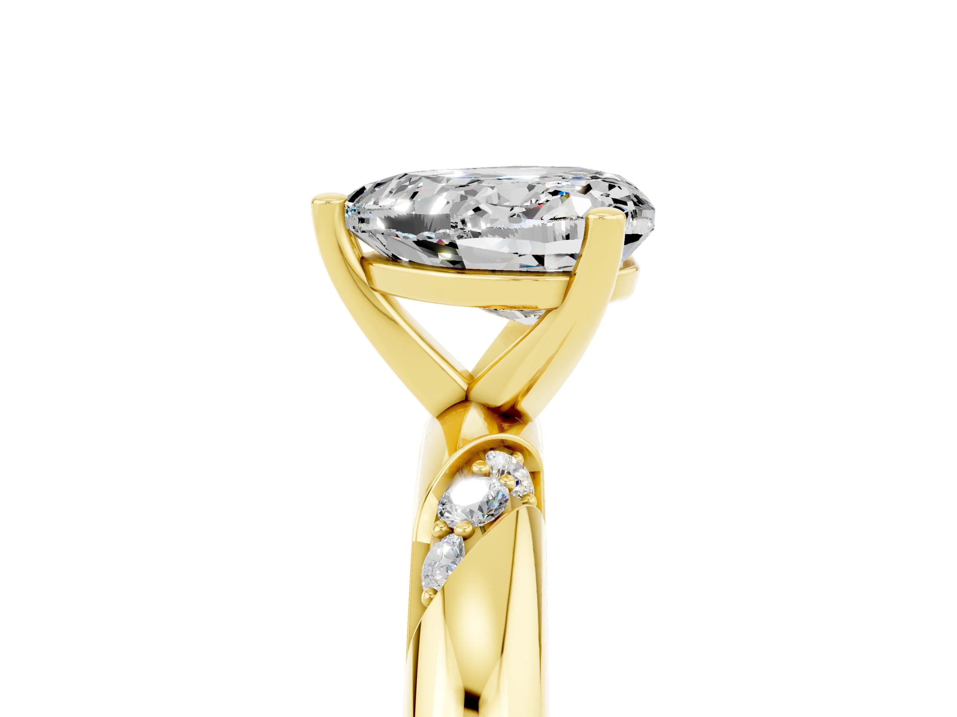 Yellow gold Heart Cut Solitaire Diamond Engagement Ring with Twisted Pave Band and Four-Prong Setting_5