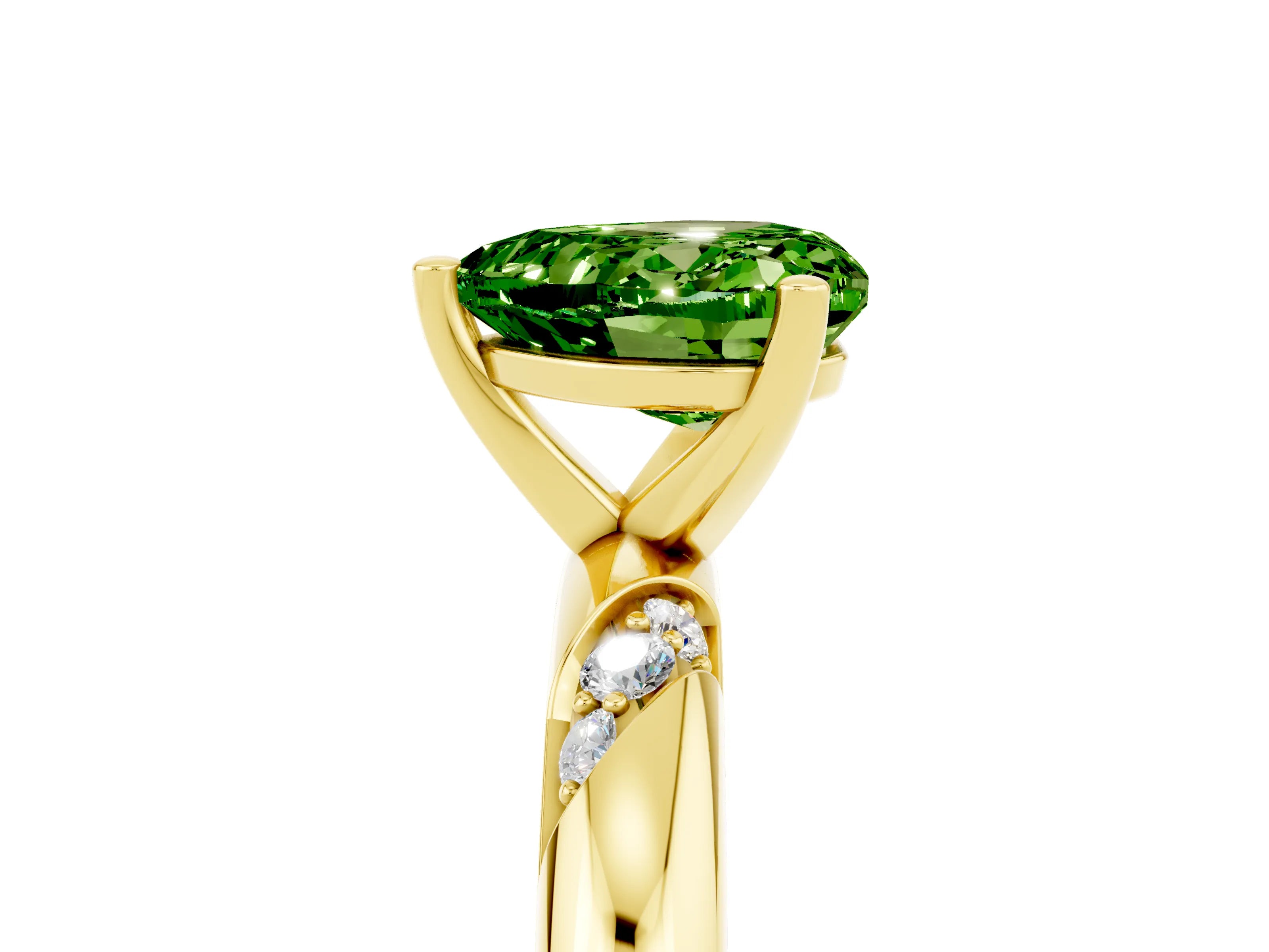Yellow gold Heart Cut Solitaire Diamond Engagement Ring with Twisted Pave Band and Four-Prong Setting_5